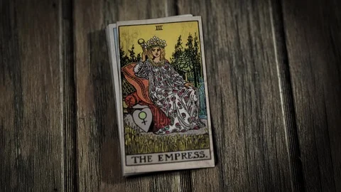 Tarot Deck Wind Changes Card. THE EMPRESS Symbol of Love, Motherhood, Divination Stock Footage 122003510