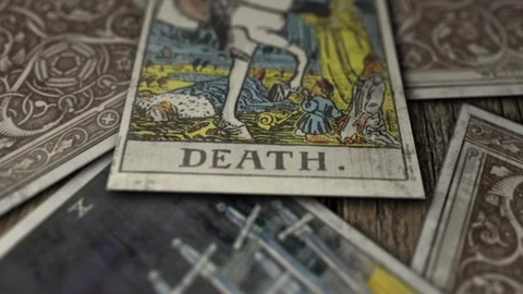 Tarot Divination, Cards Deck, Death is End of Love, Life, Relationship, Skeleton Stock Footage 122001942