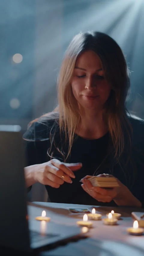 Tarot fortune teller predicting future with cards Vídeos de archivo 316824183