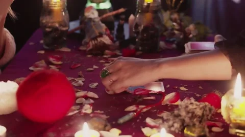 Tarot reader dealing cards and reading future and fortune. Occult, esoteric Video stock 143516141