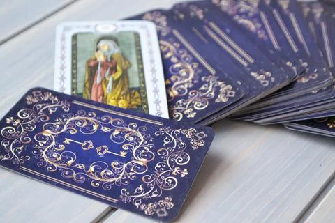 Tarot reading close up, pray image spiritual reading Stock Photos