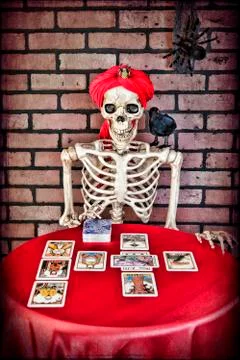 Tarot reading skeleton Stock Photos