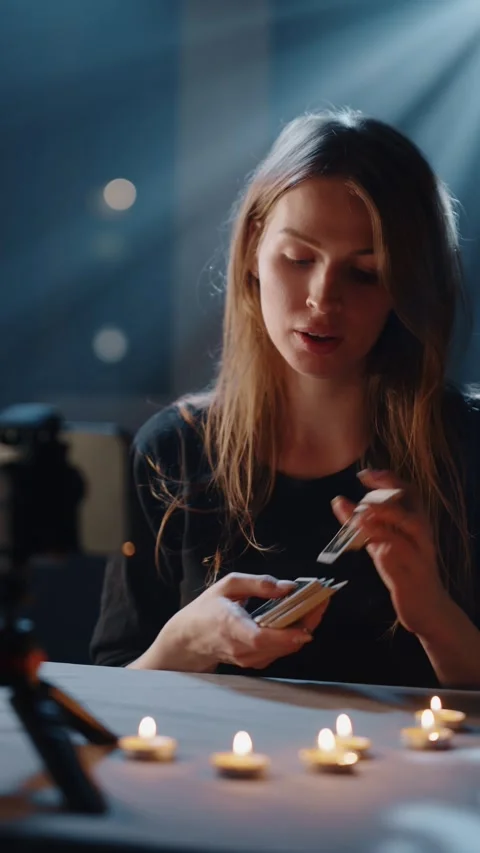 Tarot reading by video call Video stock 316823880