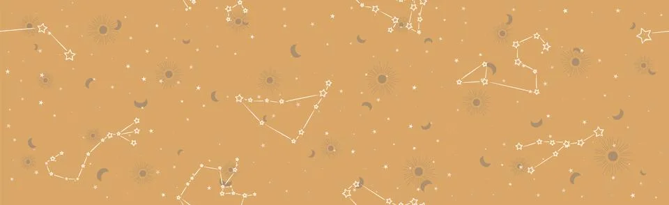Tarot seamless pattern with beige constellations and stars on a brown background Stock Illustration