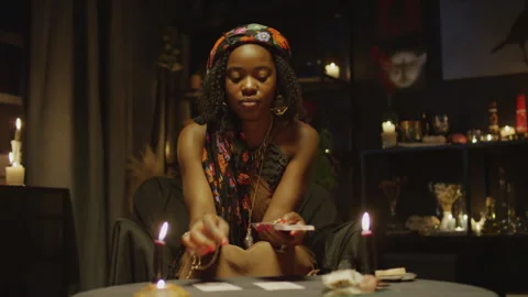 Tarot Specialist Doing Layout on Camera Stock Footage 247636377