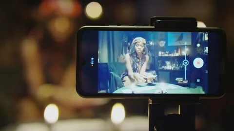 Tarot Specialist Making Layout on Camera Using Mobile Phone Stock Footage 247640598