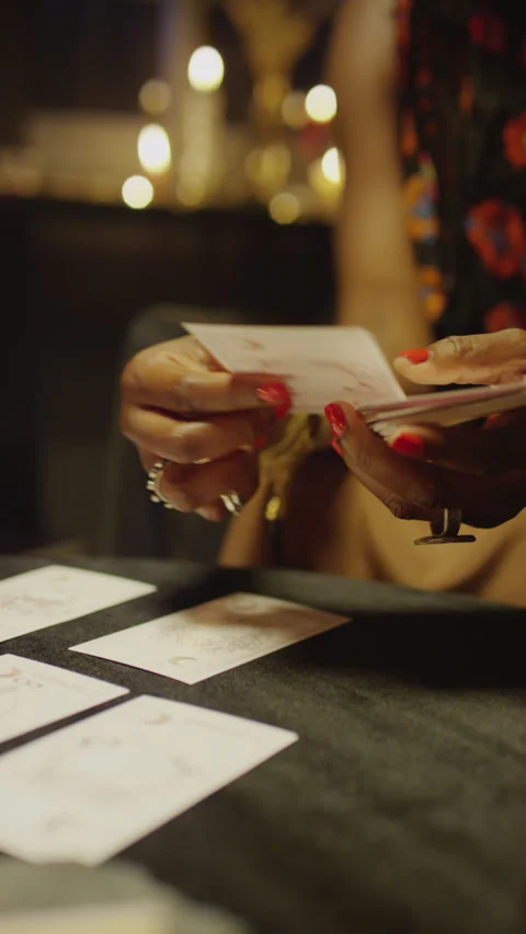 Tarot Specialist Making Layout on Table Stock Footage 247628604