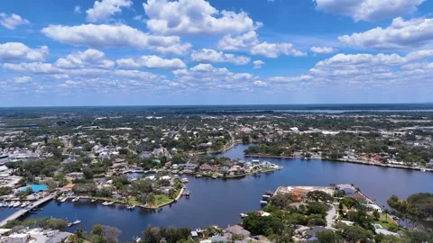 Tarpon Springs Florida Drone Aerial, Historic Sponge Docks &amp; Waterfront Views Stock Footage 336834026