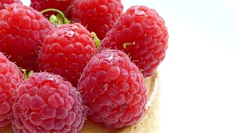 Tart Raspberry in white plate Stock Footage 81802278