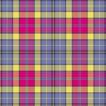 Tartan Cloth Pattern. Checkered plaid vector illustration. Lilac, yellow, pink. Stock Illustration