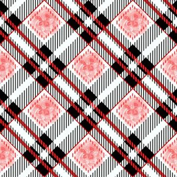 Tartan plaid seamless pattern. Red and black color. Watercolor seamless Stock Illustration