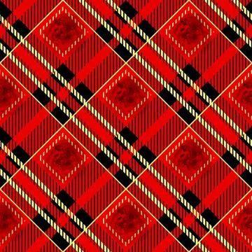 Tartan plaid seamless pattern. Red and black color. Watercolor seamless Stock Illustration