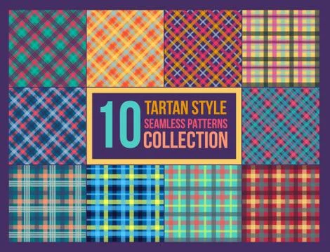 Tartan style seamless pattern set Stock Illustration