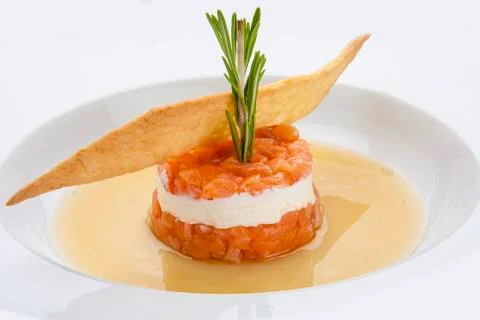 Tartar of salmon with soft cheese Stock Photos