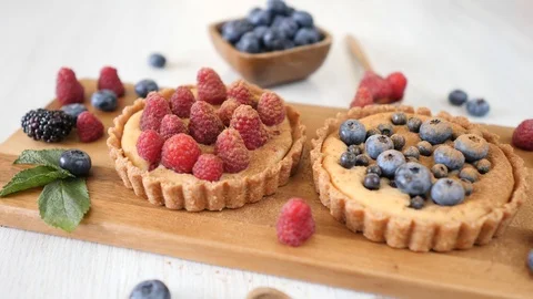 Tartlets With Fresh Berries On Table. Stock Footage 112607064
