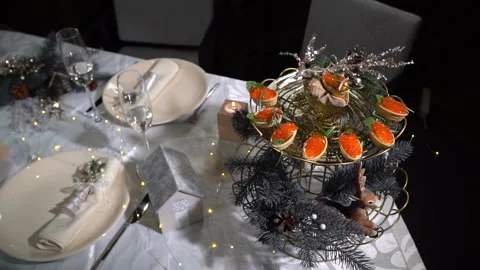 Tartlets with red caviar. slow motion Video stock 101459918