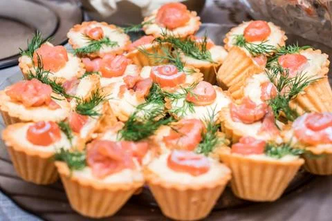 Tartlets with red fish Stock Photos