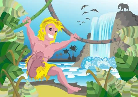 Tarzan in forest Stock Illustration