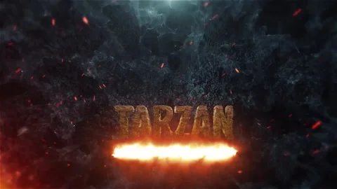 Tarzan title animation with fire and smoke effects for powerful branding Stock Footage 322807396