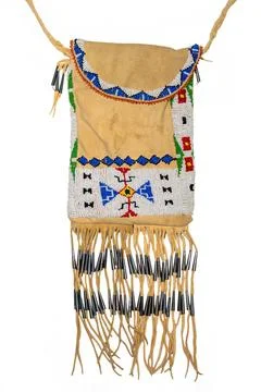 Tasche der nordamerikanischen Indianer. Hergestellt aus Hirschleder bestic... Stock Photos