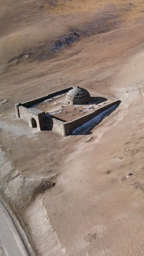 Tash Rabat Caravanserai Drone Pullback in Kyrgyzstan Mountains Stock Footage 339104626