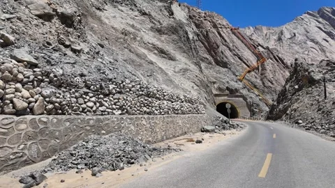 Tasha Ancient Road through the remote mountains of Xinjiang, China Stock Footage 342722058