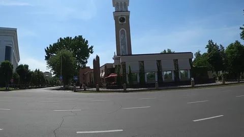 Tashkent Chimes clock tower and International Forums Palace, Uzbekistan Stock Footage 335036621