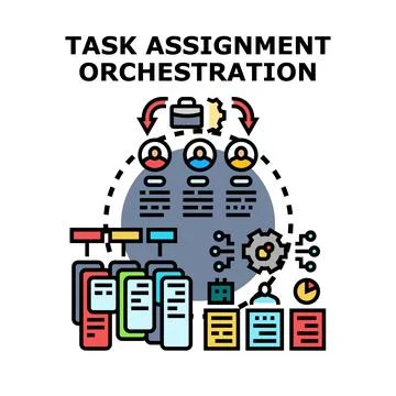 Task assignment orchestration optimizing business workflow management process Stock Illustration