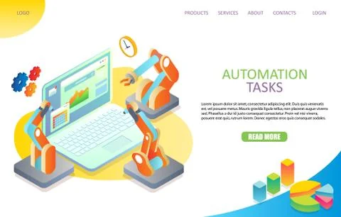 Task automation landing page website vector template Illustrazione stock