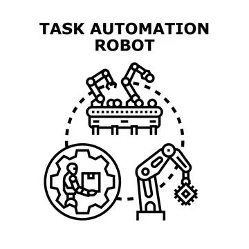 Task automation robot system illustrating industrial processes Stock Illustration