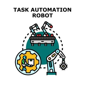 Task automation robot system illustrating industrial processes Stock Illustration