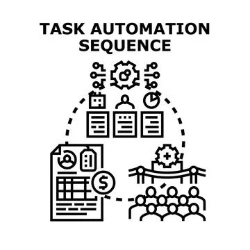 Task automation sequence managing business process workflow Stock Illustration