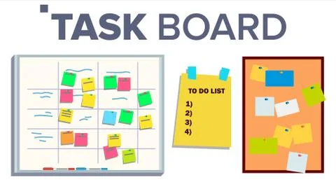 Task Board Set . Sticker Notes. Scrum. Tasks For Team Work. Progress White Board Stock Illustration