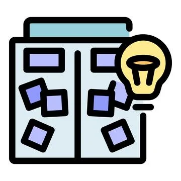 Task board showing innovative ideas and project management progress 库存插图