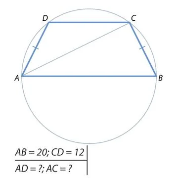 The task of calculating the lateral side and the diagonal of the trapezoid 스톡 일러스트