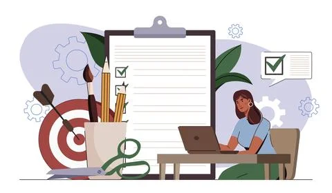 Task checklist and creative workspace scene. Vector illustration 스톡 일러스트