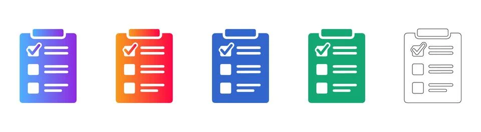 Task Checklist Icons with Checkmarks in Varied Styles Stock Illustration