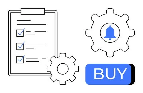 Task Checklist, Notification Settings, and Buy Button in Minimalist Design Stock Illustration