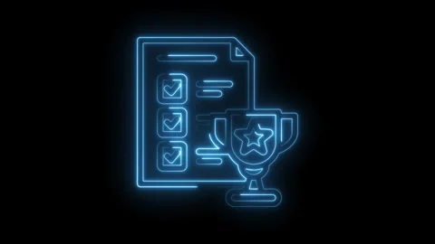 Task completed achievement glowing outline,checklist document with trophy s.. Stock Footage 346000148