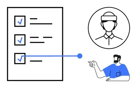 Task Completion and Team Coordination Concept with Checklist and Team Membe.. Stock Illustration