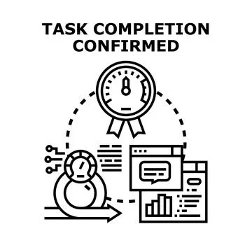 Task completion confirmed, achieving business goals process Stock Illustration