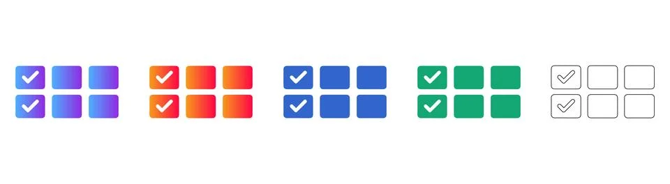 Task Completion Grid Checkmark Icons Stock Illustration