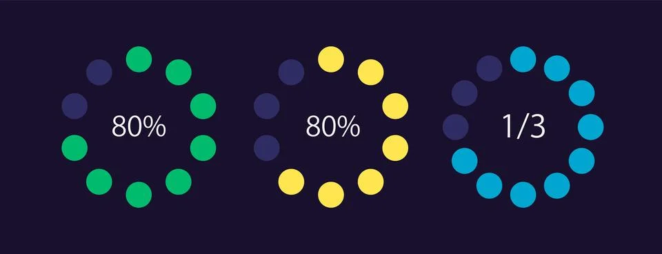 Task completion level circle infographic design template set for dark theme イラスト素材