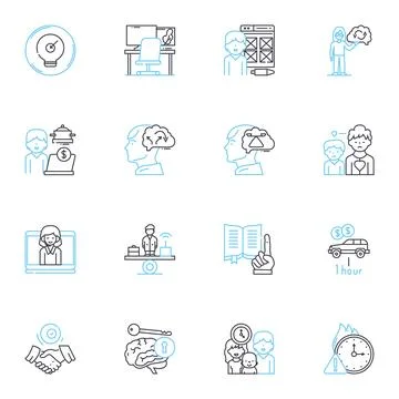 Task completion linear icons set. Achievement, Accomplishment, Success Stock Illustration