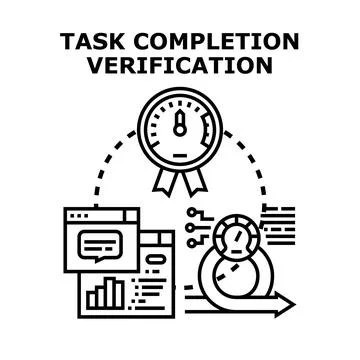 Task completion verification icon illustrating efficient project management p Illustrazione stock