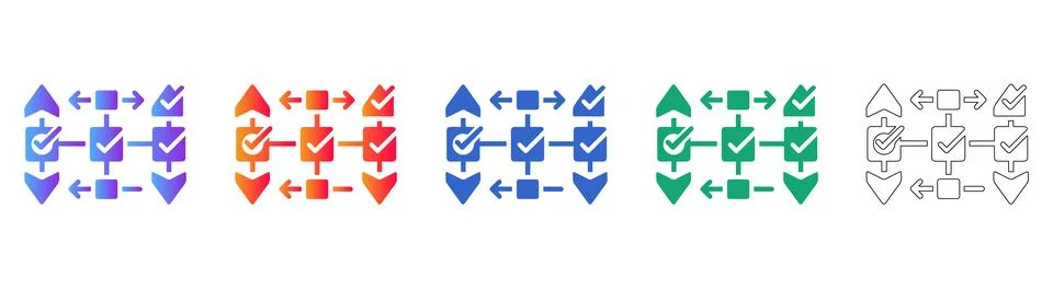 Task Completion Workflow Diagram Icon Set Stock Illustration