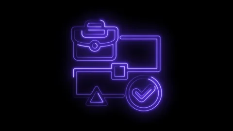 Task completion workflow progress with business briefcase neon glowing line.. Video stock 346005675