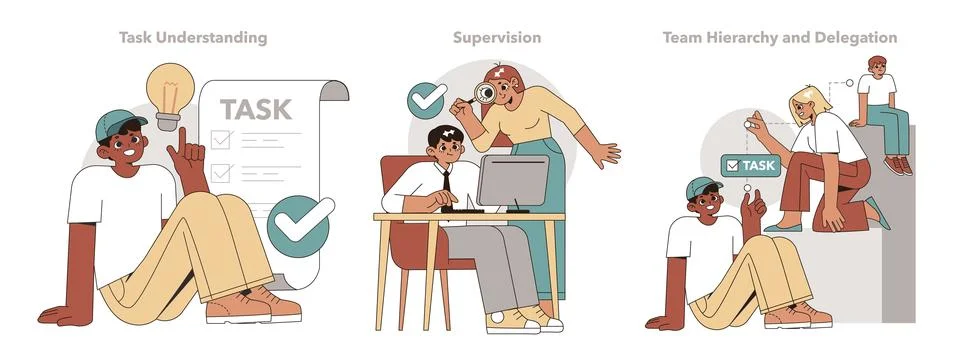 Task Delegation concept set. Vector illustration Stock Illustration