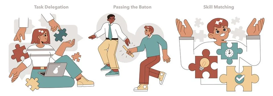 Task Delegation concept set. Vector illustration. 스톡 일러스트