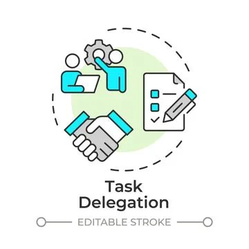 Task delegation flat linear concept icon Stock Illustration